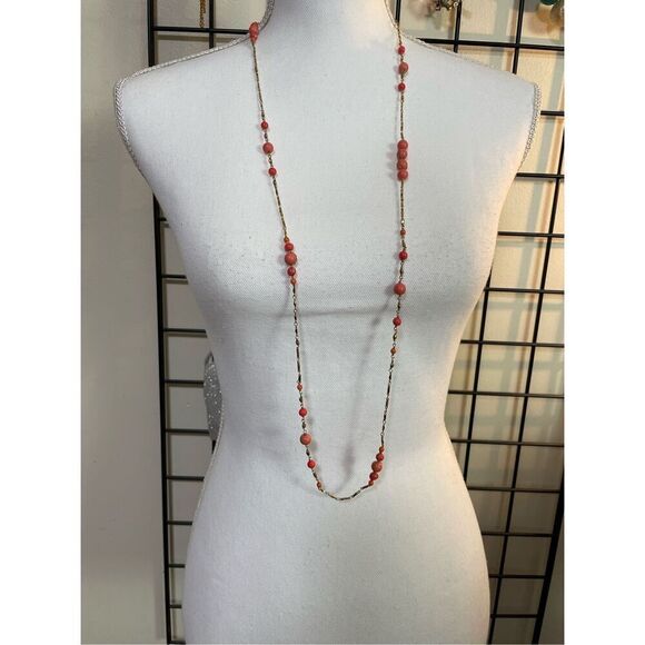 Stella and Dot Coral And Gold Long Necklace - Picture 9 of 9